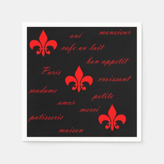 Franse "Fleur De Lis Red" en "Black Napkin" Servet (Voorkant)