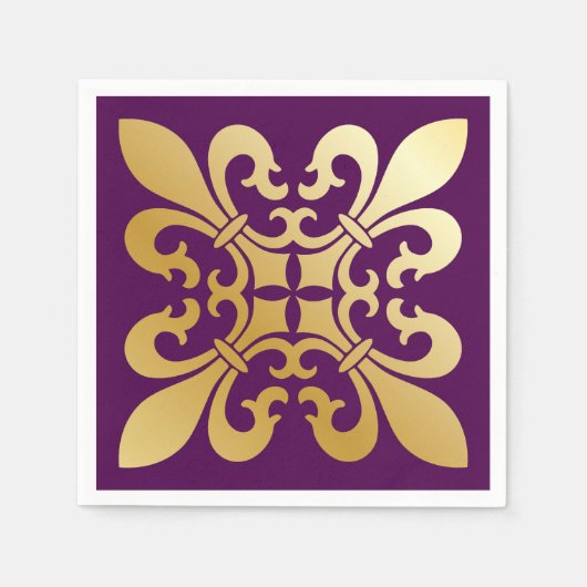 Franse Fleur de Lis symboliseert Paarse Servet (Voorkant)