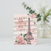 Franse Fleur Eiffel Tower Collage Pink Briefkaart (Staand voorkant)