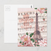 Franse Fleur Eiffel Tower Collage Pink Briefkaart (Voorkant / Achterkant)