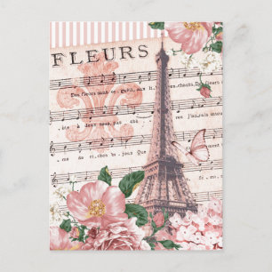 Franse Fleur Eiffel Tower Collage Pink Briefkaart