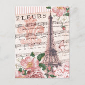 Franse Fleur Eiffel Tower Collage Pink Briefkaart (Voorkant)