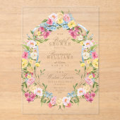 Franse floral crest cream vrijgezellenfeest Acryl Uitnodigingen (Voorkant)