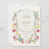 Franse floral crest crème roze blauw baby shower kaart (Voorkant)