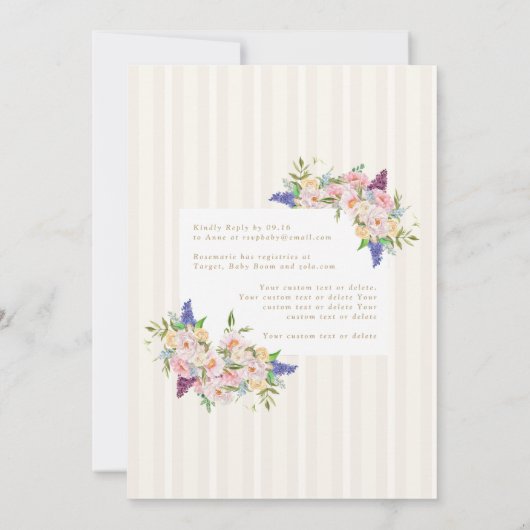 Franse floral crest crème roze blauw baby shower kaart (Achterkant)