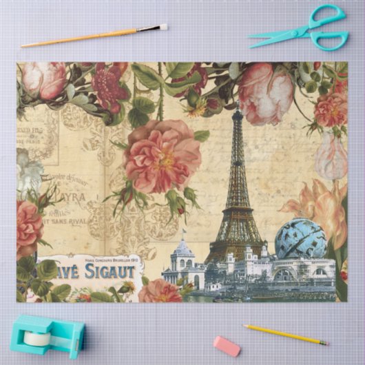 Franse Floral Eiffel Tower Ephemera ontkoppeling T Tissuepapier (Craft)