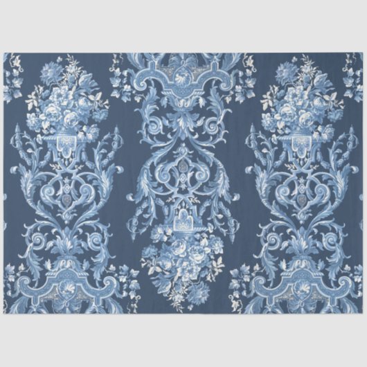 Franse Floral Elegant  Blue White ontlepage Tissuepapier (Voorkant)
