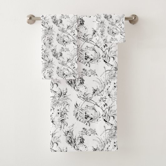 -Franse Floral Fantasy Toile-Black Bad Handdoek (Insitu)