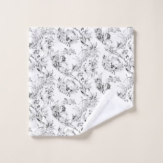-Franse Floral Fantasy Toile-Black Bad Handdoek (Wasdoekje)