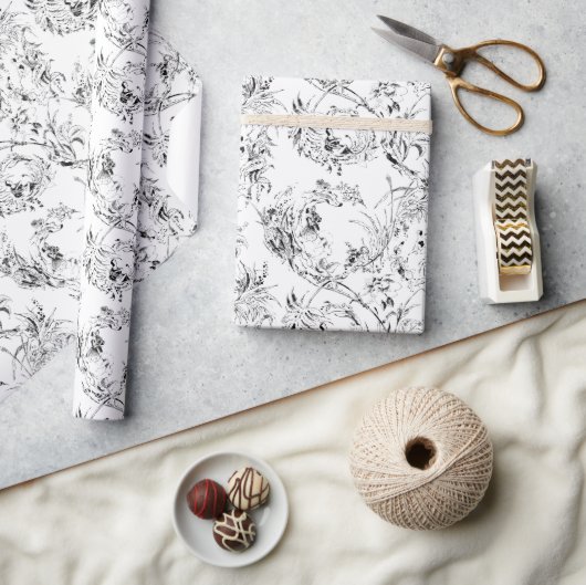 -Franse Floral Fantasy Toile-Black Cadeaupapier (Crafts)