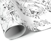-Franse Floral Fantasy Toile-Black Cadeaupapier (Rol Hoek)