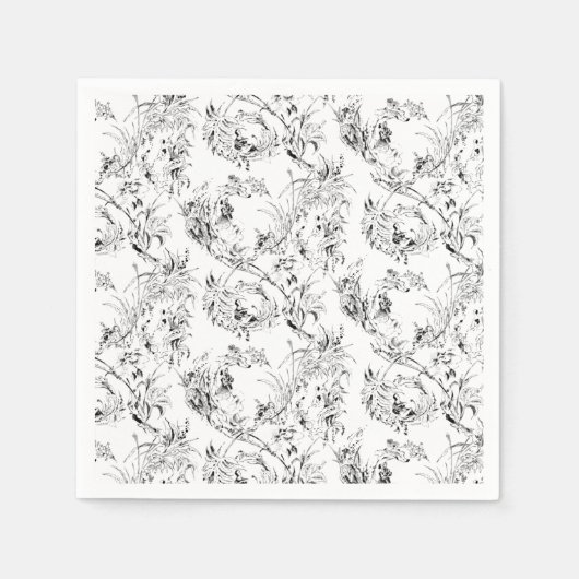 -Franse Floral Fantasy Toile-Black Servet (Voorkant)