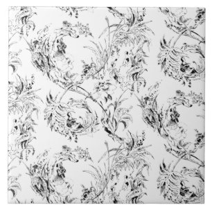 -Franse Floral Fantasy Toile-Black Tegeltje
