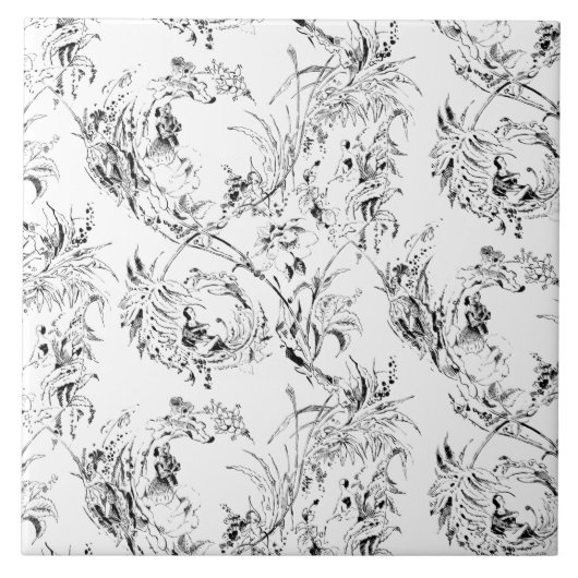 -Franse Floral Fantasy Toile-Black Tegeltje (Voorkant)