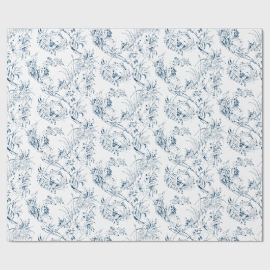 -Franse Floral Fantasy Toile-Blue Cadeaupapier (Vlak)