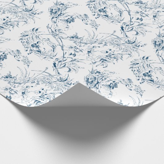 -Franse Floral Fantasy Toile-Blue Cadeaupapier (Hoek)