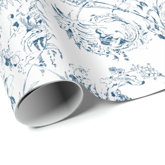 -Franse Floral Fantasy Toile-Blue Cadeaupapier (Rol Hoek)