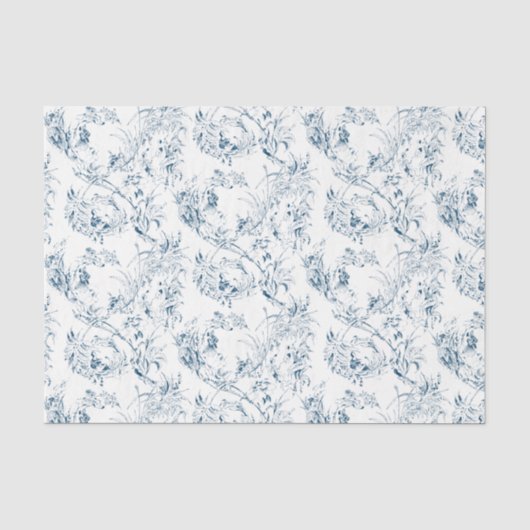 -Franse Floral Fantasy Toile-Blue Tissuepapier (Voorkant)