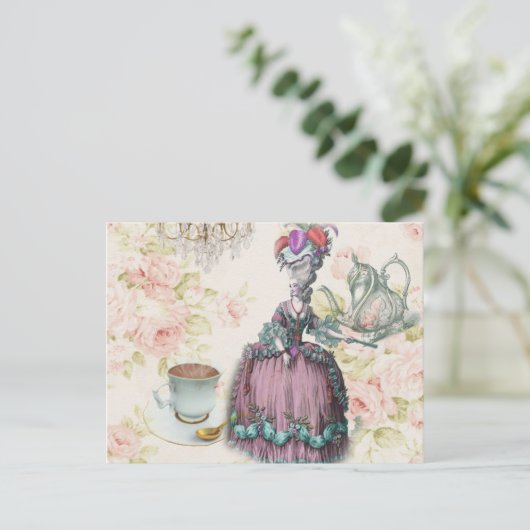 Franse florale Paris Tea Party Marie Antoinette Briefkaart (Staand voorkant)