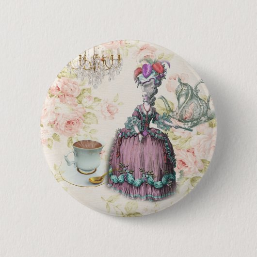 Franse florale Paris Tea Party Marie Antoinette Ronde Button 5,7 Cm (Voorkant)