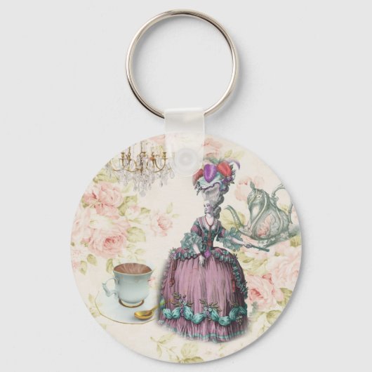 Franse florale Paris Tea Party Marie Antoinette Sleutelhanger (Voorkant)