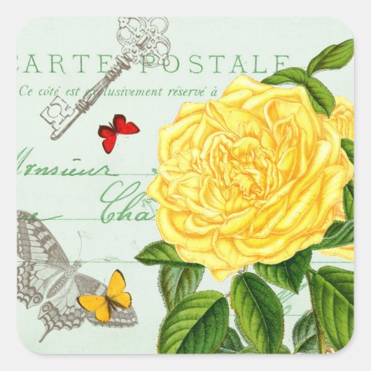 Franse florale  sticker w / mooi roos (Voorkant)