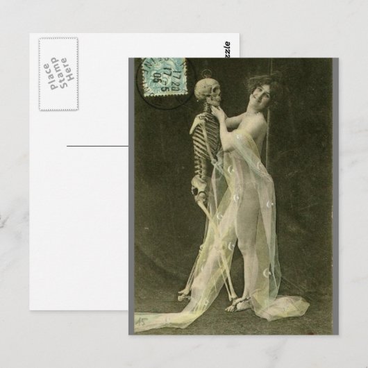 Franse  foto van risqué Danskeleton Briefkaart (Voorkant / Achterkant)