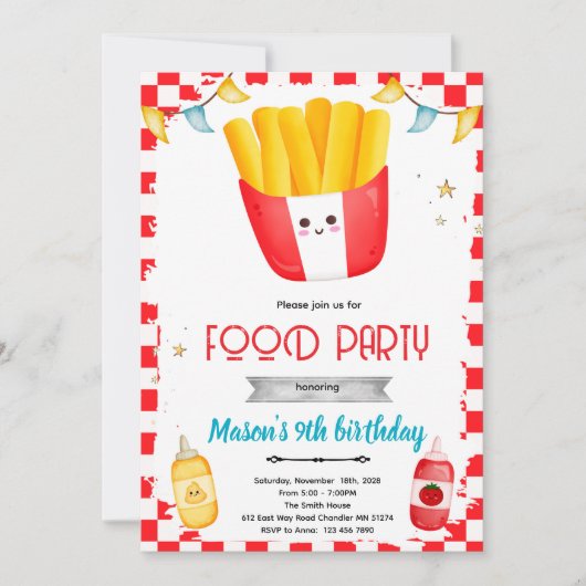 Franse friet verjaardagsfeest uitnodiging (Voorkant)