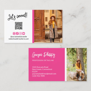 Franse Fuchsia Social Media Icons QR Code Foto Visitekaartje