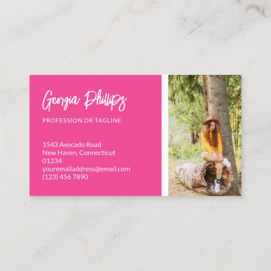 Franse Fuchsia Social Media Icons QR Code Foto Visitekaartje (Achterkant)