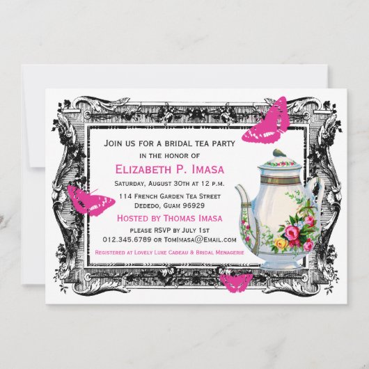 Franse Garden Bridal Tea Kaart (Voorkant)