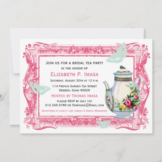 Franse Garden Bridal Tea Kaart (Voorkant)