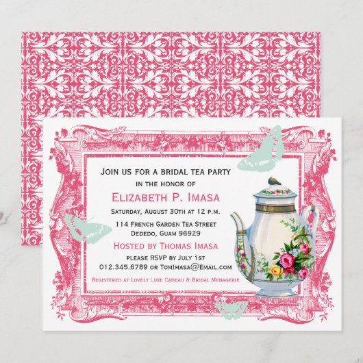 Franse Garden Bridal Tea Kaart (Voorkant / Achterkant)