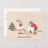 Franse Gift Girl Boy Kerstboom Speelgoed Feestdagenkaart (Voorkant / Achterkant)