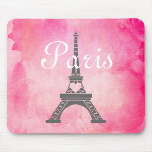 Franse Girly Pink Waterverf Paris Eiffeltoren Muismat
