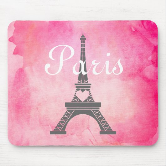 Franse Girly Pink Waterverf Paris Eiffeltoren Muismat (Voorkant)