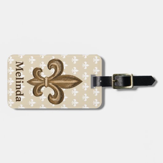 Franse Gold Fleur de Lis Crest en naam Bagagelabel (Voorkant horizontaal)