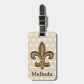 Franse Gold Fleur de Lis Crest en naam Bagagelabel (Voorkant verticaal)