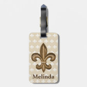 Franse Gold Fleur de Lis Crest en naam Bagagelabel (Achterkant verticaal)