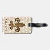 Franse Gold Fleur de Lis Crest en naam Bagagelabel (Achterkant horizontaal)