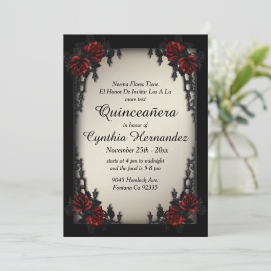 Franse Gothic Antiek Quarter Gold Quinceañera Kaart (Staand voorkant)