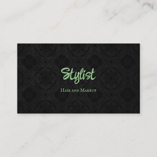 Franse gothic Damask Stylist Black en Green Visitekaartje (Voorkant)