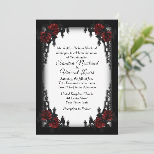 Franse Gothic White Wedding Kaart (Staand voorkant)