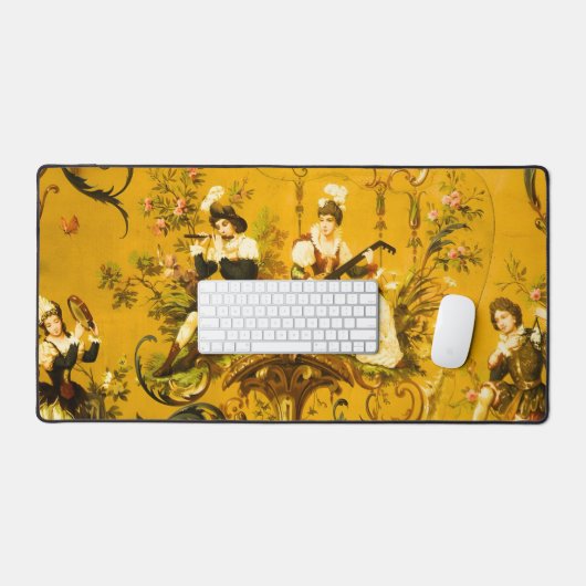  Franse Gouden Gele Toile Victoriaans Bloemen Bureaumat (Keyboard & Muis)
