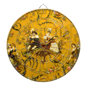 Franse Gouden Gele Toile Victoriaans Bloemen Dartbord