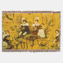  Franse Gouden Gele Toile Victoriaans Bloemen Deken