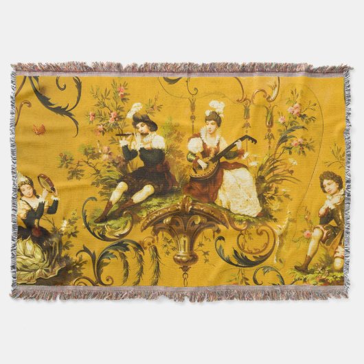 Franse Gouden Gele Toile Victoriaans Bloemen Deken (Voorkant)