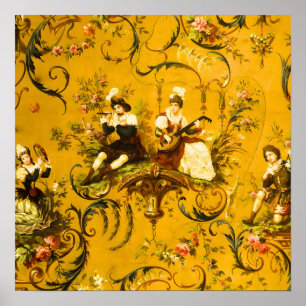 Franse Gouden Gele Toile Victoriaans Bloemen Poster