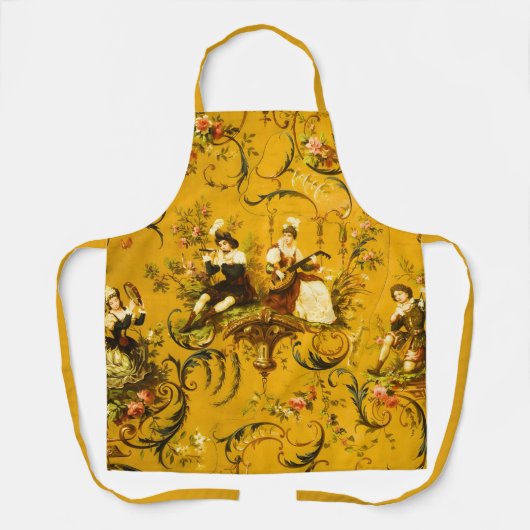  Franse Gouden Gele Toile Victoriaans Bloemen Schort (Voorkant)