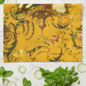  Franse Gouden Gele Toile Victoriaans Bloemen Theedoek (Gevouwen)